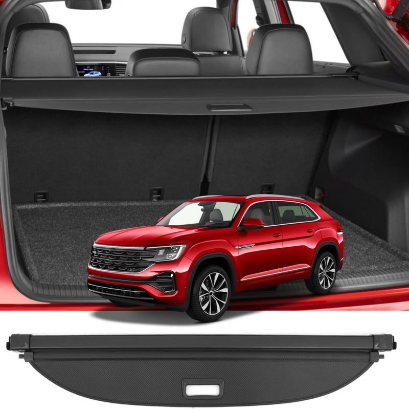 Okutech Black Retractable Cargo Cover Compatible with Volkswagen VW Atlas Cross Sport 2020-2024 2025 Rear Cargo Privacy Screen Car Trunk Luggage Cargo Security Shade Shield (Carbon Fiber Style) - Image 1